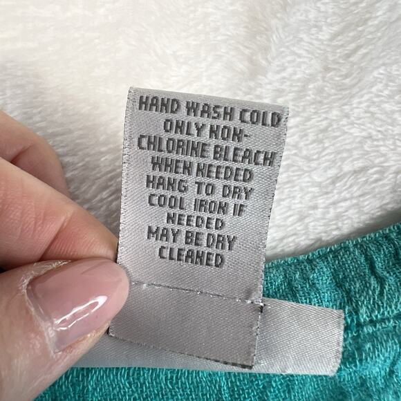 Soft Surroundings Plus 3X Top Linen Blend Shirt Gauzy Flowy Teal Button Front - Picture 5 of 10